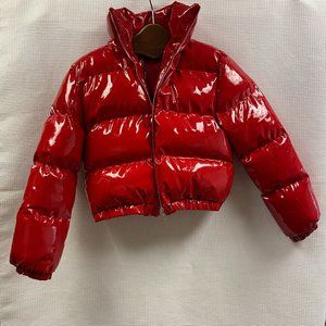 🆕 Pretty Little Thing Red Faux Leather Bomber Jacket Size 4